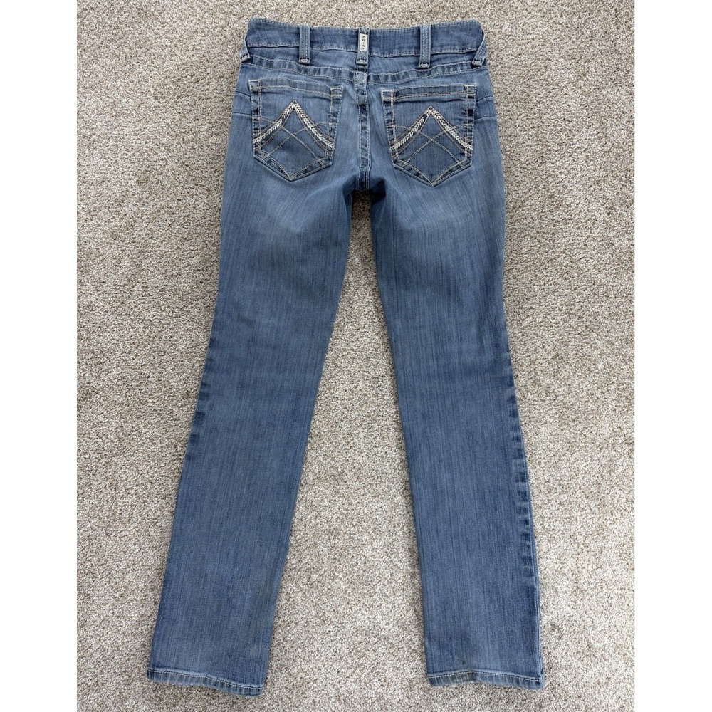 Ariat REAL Straight Leg Jeans Womens 27R Rainstorm Blue Stackable Faded Stretch - Picture 2 of 10